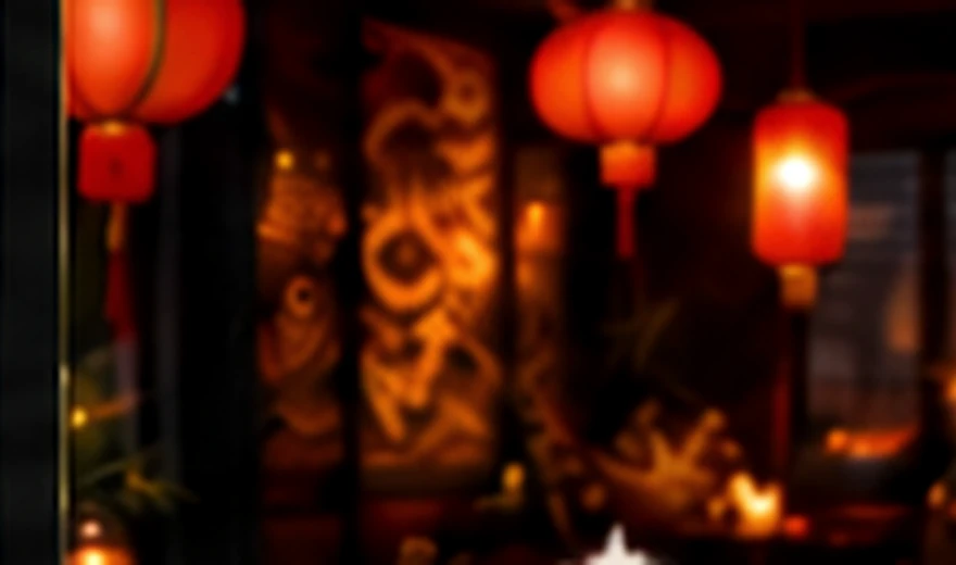 A warmly lit Asian-inspired dining room