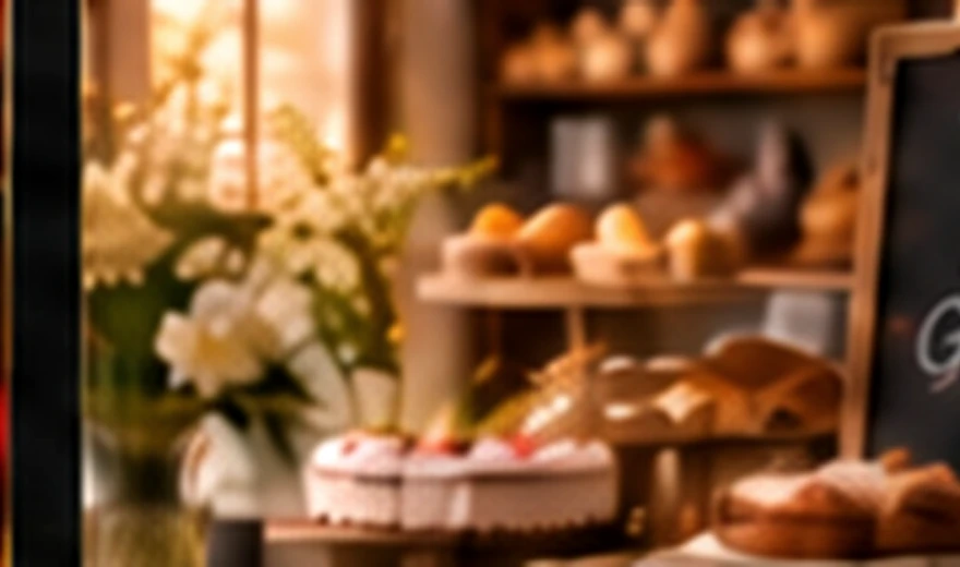 Freshly baked pastries in a warmly lit bakery